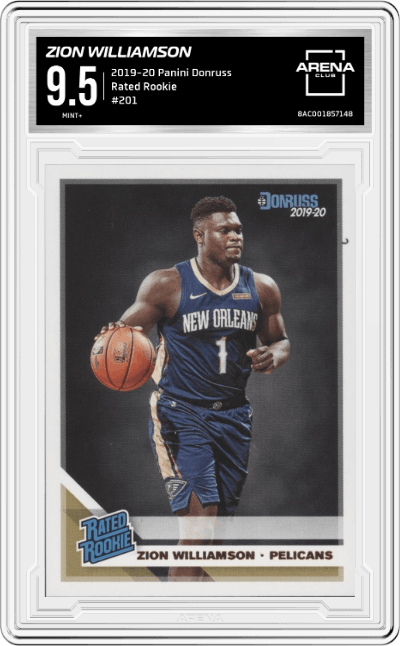 Zion Williamson from the 2019-20 Panini Donruss set graded by Arena Club and given an overall grade of 9.5.