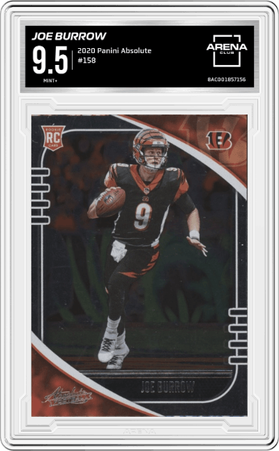 Joe Burrow from the 2020 Panini Absolute set graded by Arena Club and given an overall grade of 9.5.