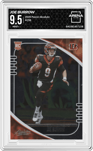 Joe Burrow from the 2020 Panini Absolute set graded by Arena Club and given an overall grade of 9.5.