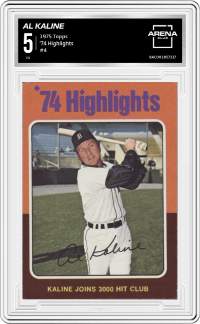 Al Kaline HL from the 1975 Topps set graded by Arena Club and given an overall grade of 5.