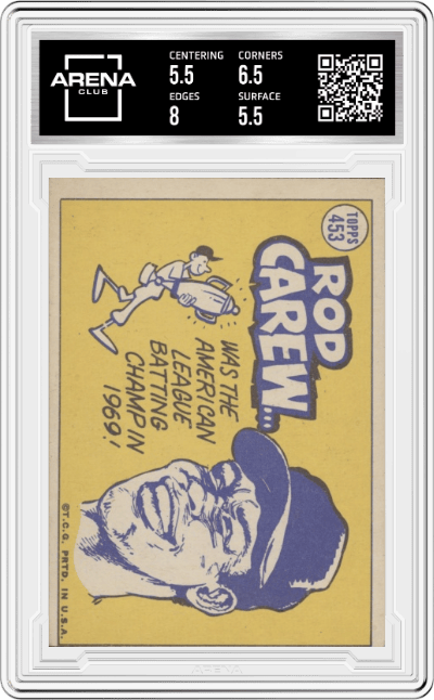 Rod Carew from the 1970 Topps set graded by Arena Club and given an overall grade of 6.
