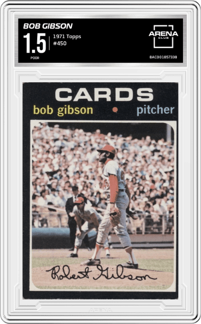 Bob Gibson from the 1971 Topps set graded by Arena Club and given an overall grade of 1.5.