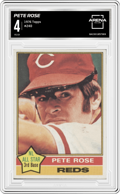 Pete Rose from the 1976 Topps set graded by Arena Club and given an overall grade of 4.