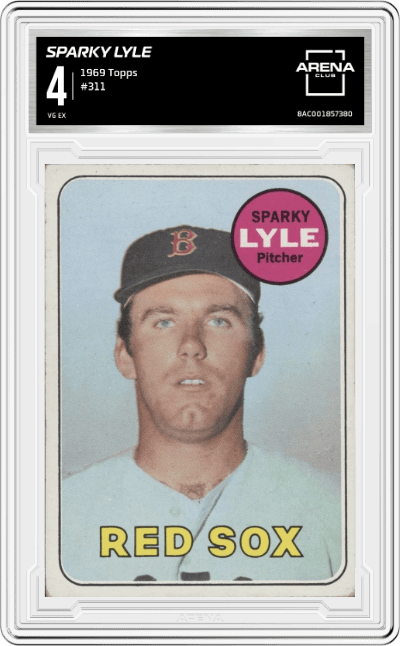 Sparky Lyle from the 1969 Topps set graded by Arena Club and given an overall grade of 4.