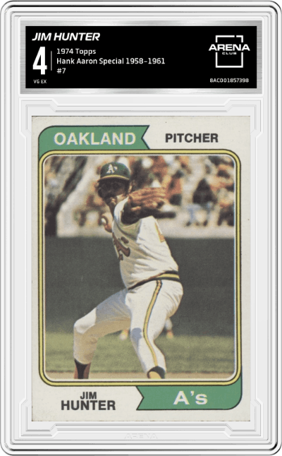 Jim Hunter from the 1974 Topps set graded by Arena Club and given an overall grade of 4.