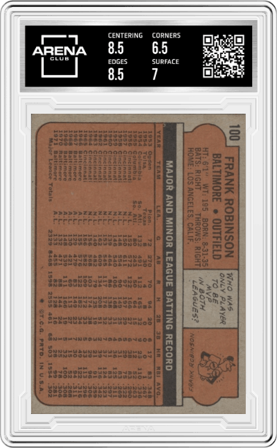 Frank Robinson from the 1972 Topps set graded by Arena Club and given an overall grade of 7.