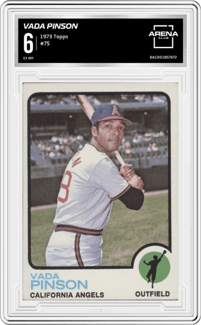 Vada Pinson from the 1973 Topps set graded by Arena Club and given an overall grade of 6.