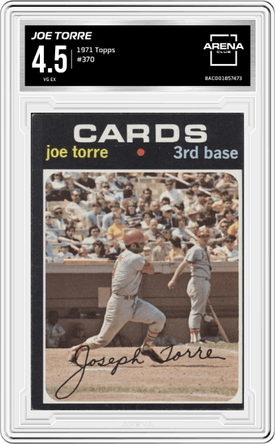 Joe Torre from the 1971 Topps set graded by Arena Club and given an overall grade of 4.5.