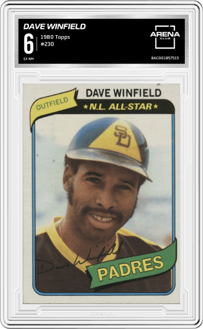 Dave Winfield from the 1980 Topps set graded by Arena Club and given an overall grade of 6.