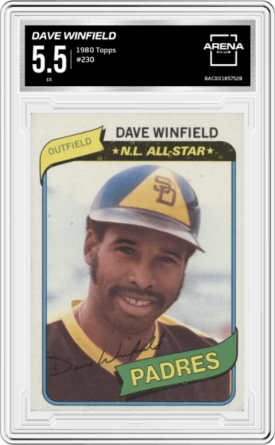 Dave Winfield from the 1980 Topps set graded by Arena Club and given an overall grade of 5.5.