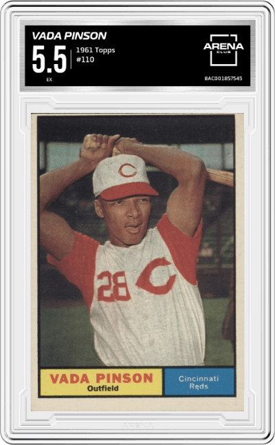 Vada Pinson from the 1961 Topps set graded by Arena Club and given an overall grade of 5.5.