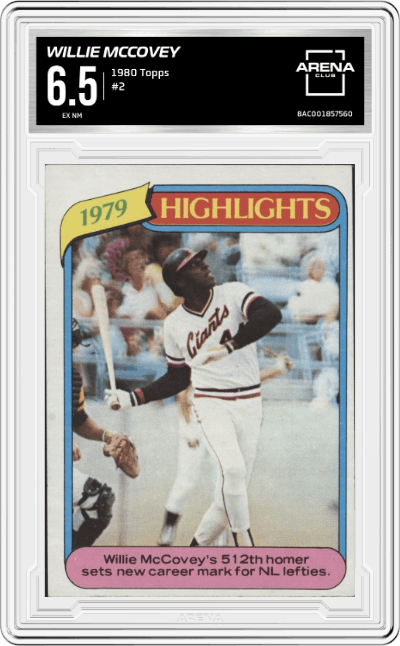 Willie McCovey from the 1980 Topps set graded by Arena Club and given an overall grade of 6.5.