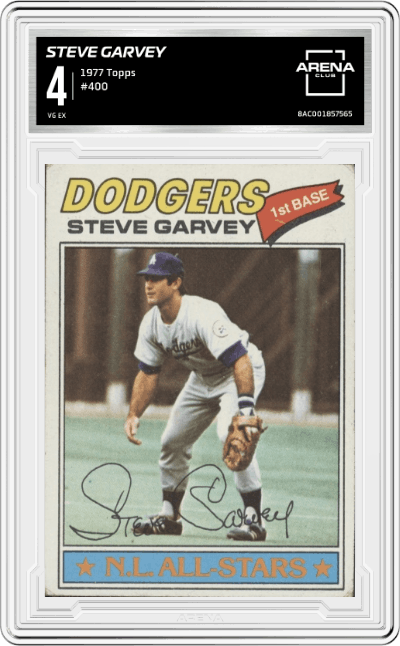 Steve Garvey from the 1977 Topps set graded by Arena Club and given an overall grade of 4.
