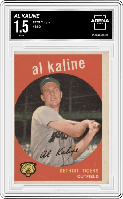 Al Kaline from the 1959 Topps set graded by Arena Club and given an overall grade of 1.5.