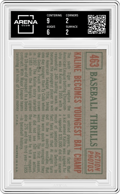 Al Kaline  from the 1959 Topps set graded by Arena Club and given an overall grade of 2.5.