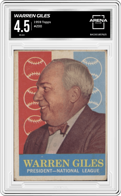 Warren Giles from the 1959 Topps set graded by Arena Club and given an overall grade of 4.5.