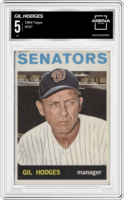 Gil Hodges from the 1964 Topps set graded by Arena Club and given an overall grade of 5.