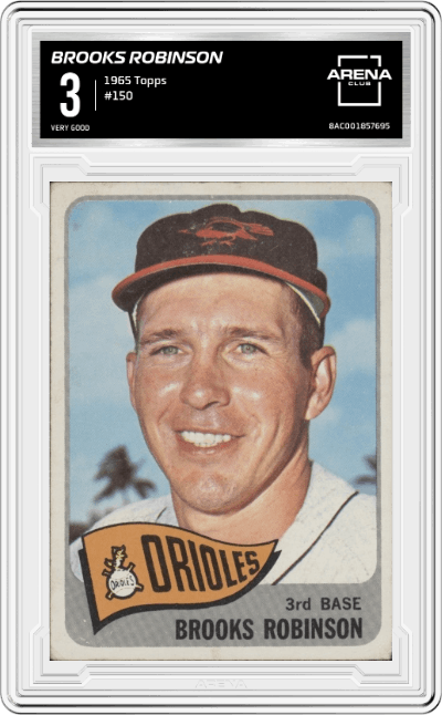 Brooks Robinson from the 1965 Topps set graded by Arena Club and given an overall grade of 3.