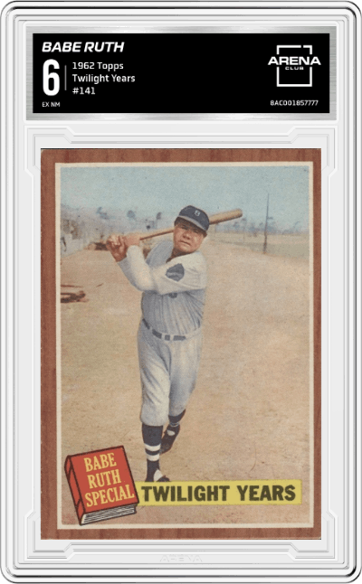 Babe Ruth from the 1962 Topps set graded by Arena Club and given an overall grade of 6.