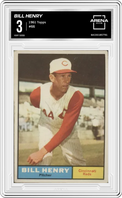 Bill Henry from the 1961 Topps set graded by Arena Club and given an overall grade of 3.