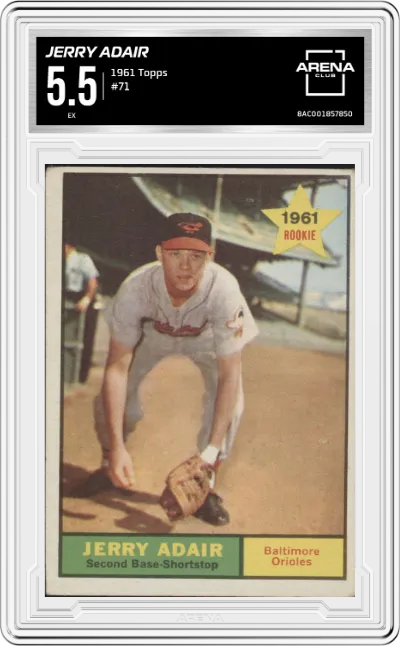 Jerry Adair from the 1961 Topps set graded by Arena Club and given an overall grade of 5.5.