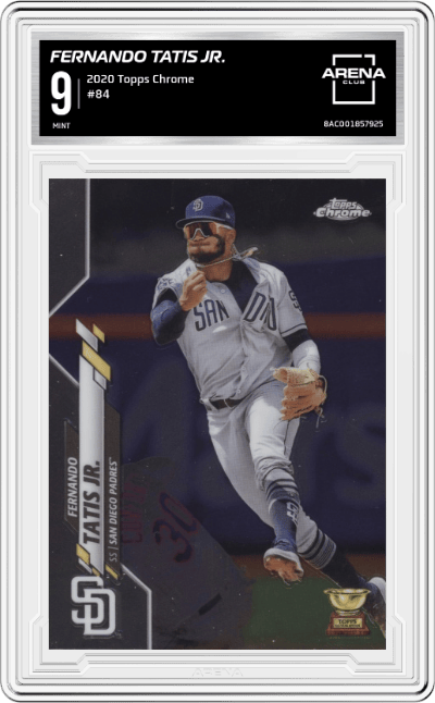 Fernando Tatis Jr. from the 2020 Topps Chrome set graded by Arena Club and given an overall grade of 9.