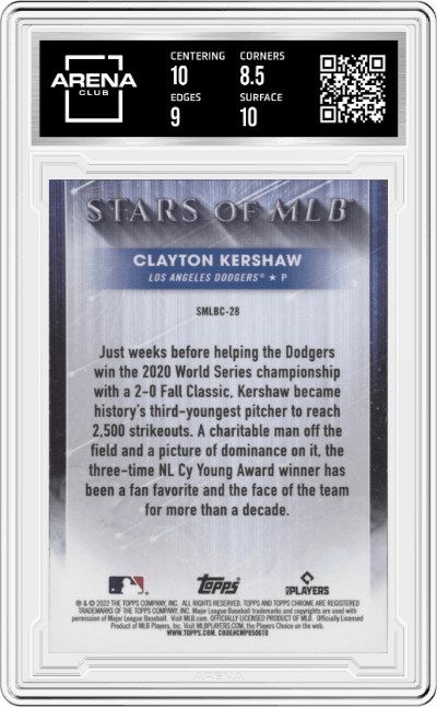 Clayton Kershaw from the 2022 Topps   set graded by Arena Club and given an overall grade of 9.