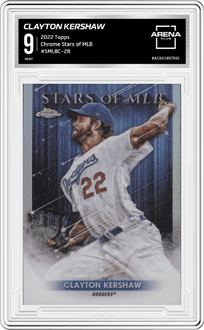 Clayton Kershaw from the 2022 Topps   set graded by Arena Club and given an overall grade of 9.