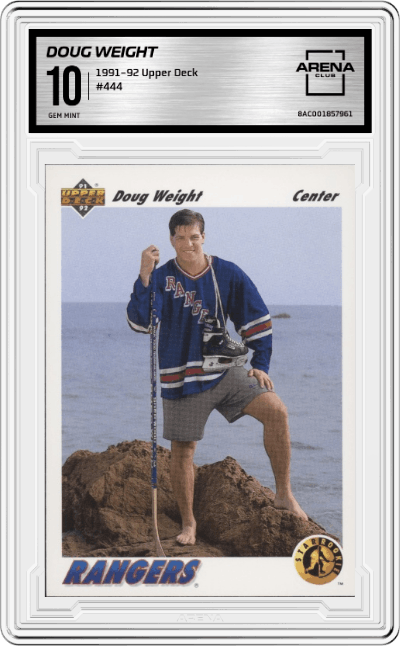Doug Weight from the 1991-92 Upper Deck set graded by Arena Club and given an overall grade of 10.