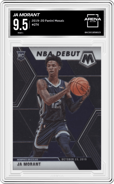Ja Morant from the 2019-20 Panini Mosaic  set graded by Arena Club and given an overall grade of 9.5.