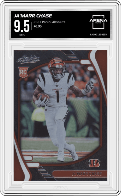 Ja'Marr Chase from the 2021 Panini Absolute set graded by Arena Club and given an overall grade of 9.5.