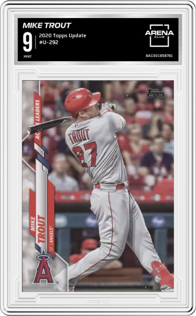 Mike Trout from the 2020 Topps Update  set graded by Arena Club and given an overall grade of 9.