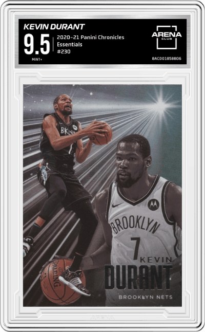 Kevin Durant from the 2020-21 Panini Chronicles set graded by Arena Club and given an overall grade of 9.5.