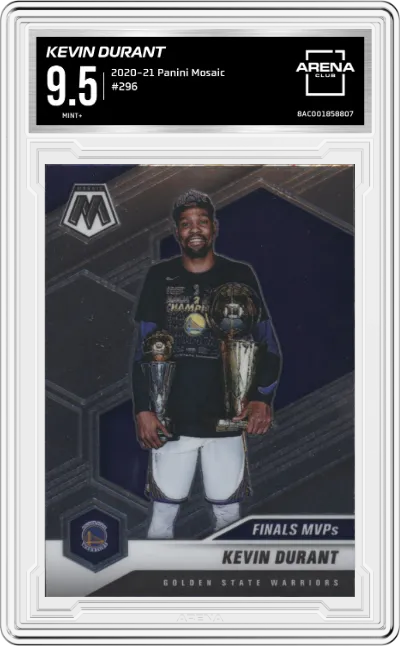 Kevin Durant from the 2020-21 Panini Mosaic set graded by Arena Club and given an overall grade of 9.5.