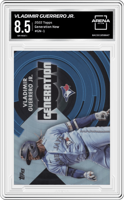 Vladimir Guerrero Jr. from the 2022 Topps   set graded by Arena Club and given an overall grade of 8.5.