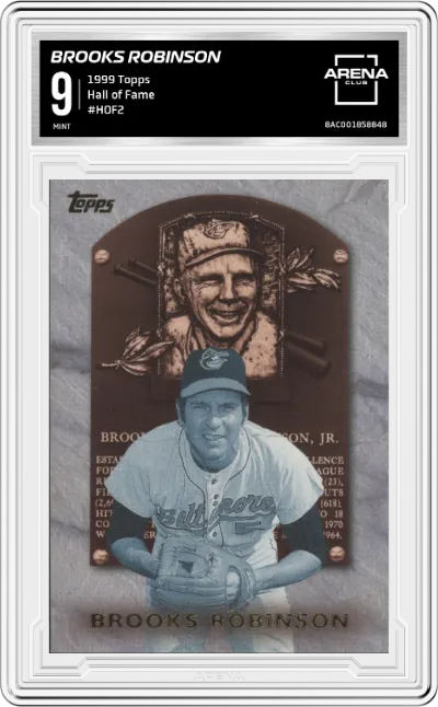 Brooks Robinson from the 1999 Topps set graded by Arena Club and given an overall grade of 9.