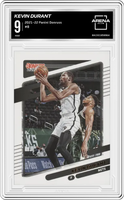 Kevin Durant from the 2021-22 Panini Donruss set graded by Arena Club and given an overall grade of 9.