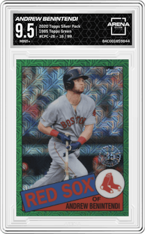 Andrew Benintendi from the 2020 Topps Silver Pack set featuring a Green parallel graded by Arena Club and given an overall grade of 9.5.