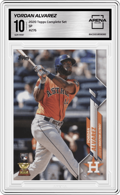 Yordan Alvarez from the 2020 Topps Complete Set set graded by Arena Club and given an overall grade of 10.