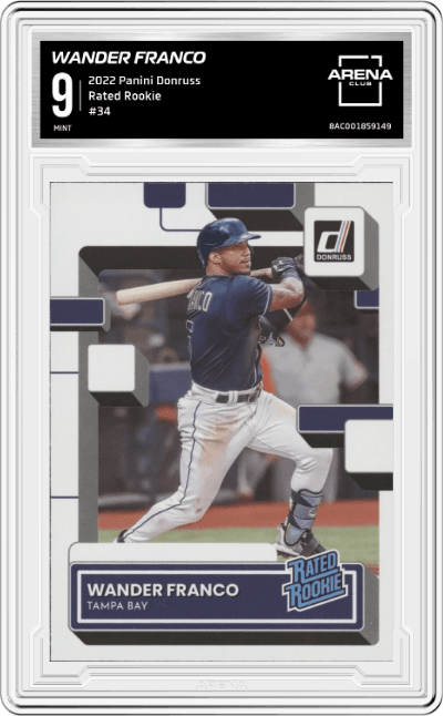 Wander Franco from the 2022 Panini Donruss set graded by Arena Club and given an overall grade of 9.