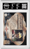 Tom Brady from the 2000 Pacific Crown Royale set graded by Arena Club and given an overall grade of 9.