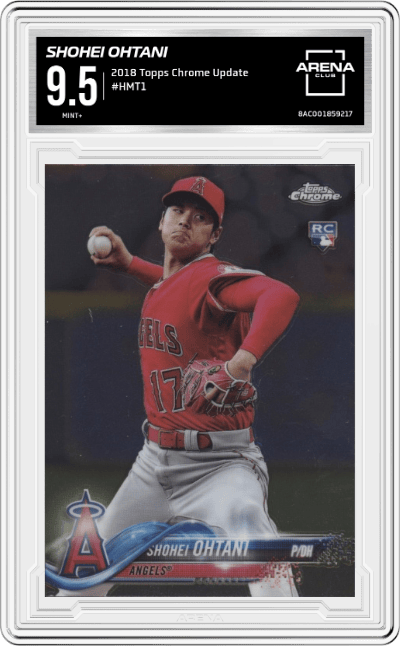 Shohei Ohtani from the 2018 Topps Chrome Update Series set graded by Arena Club and given an overall grade of 9.5.
