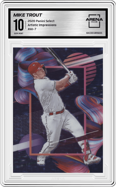 Mike Trout from the 2020 Panini Select set graded by Arena Club and given an overall grade of 10.