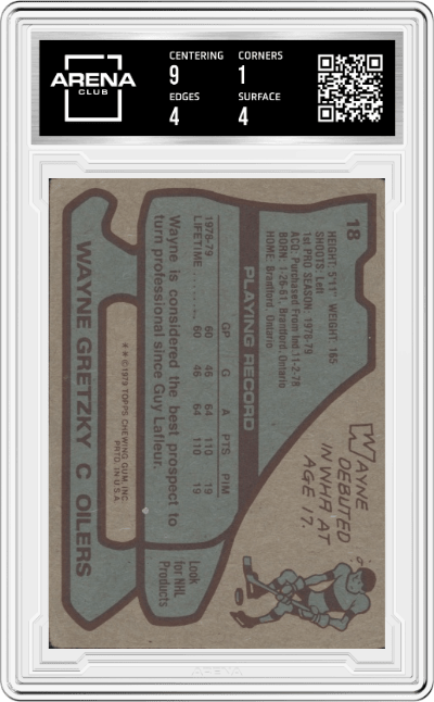 Wayne Gretzky from the 1979-80 Topps set graded by Arena Club.