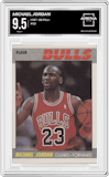 Michael Jordan from the 1987-88 Fleer Basketball set graded by Arena Club and given an overall grade of 9.5.
