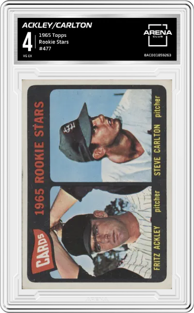 Frtiz Ackley/Steve Carlton from the 1965 Topps set graded by Arena Club and given an overall grade of 4.