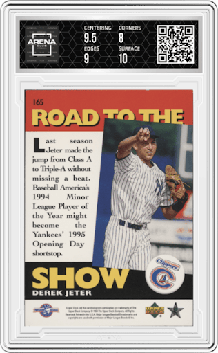 Derek Jeter from the 1995 Upper Deck Minor League set graded by Arena Club and given an overall grade of 8.5.