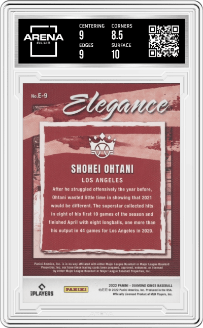 Shohei Ohtani from the 2022 Panini Diamond Kings set graded by Arena Club and given an overall grade of 9.