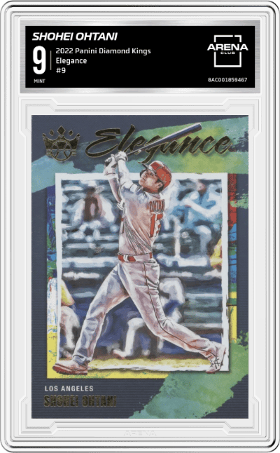 Shohei Ohtani from the 2022 Panini Diamond Kings set graded by Arena Club and given an overall grade of 9.