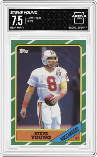 Steve Young from the 1986 Topps set graded by Arena Club and given an overall grade of 7.5.